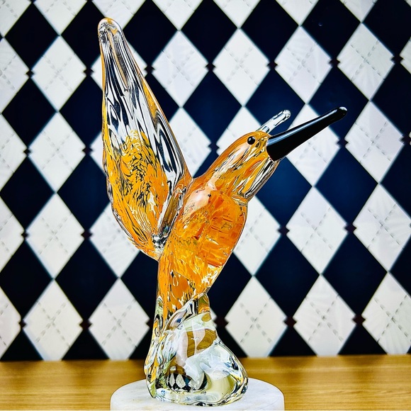 Hummingbird Art Glass Sculpture Vintage Hand Blown Murano Style Bird Figurine - Picture 7 of 11